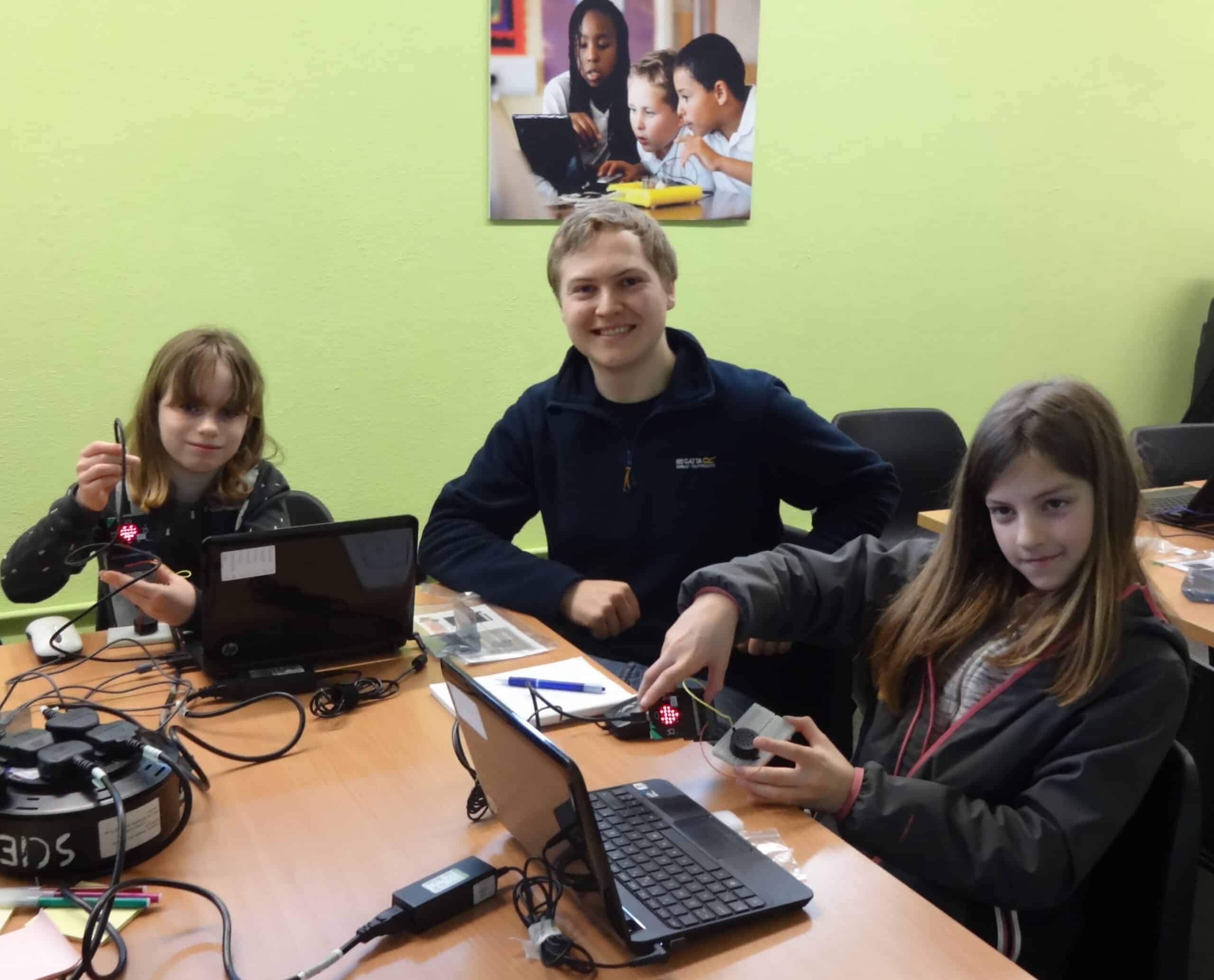 Stevie and the new coders taking part in his workshops