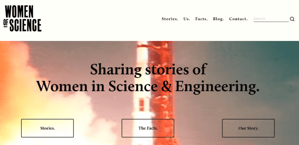 The explosive main page of the Women of Science website